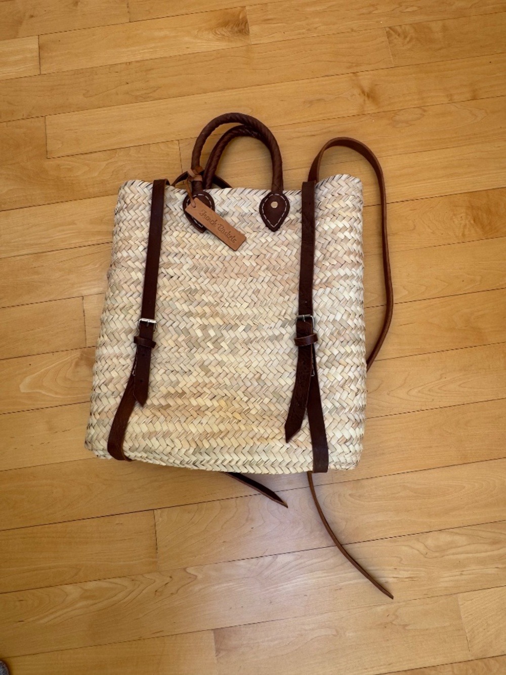 NWOT Raffia Tote/Backpack with Leather Straps by French Bags - Picture 6 of 10